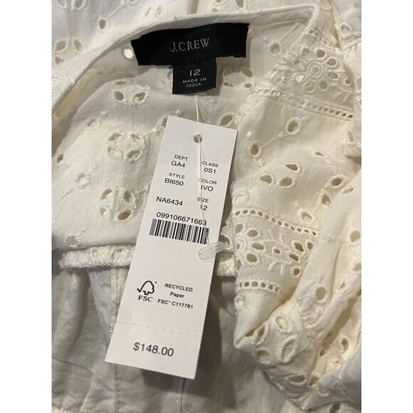J. Crew Button front mini dress eyelet BI650 Ivory 12 - Picture 3 of 6
